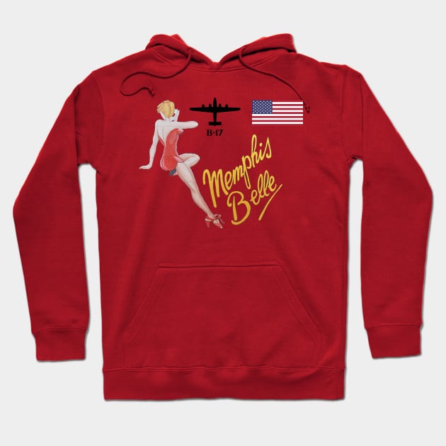 Memphis Belle WW2 Bomber Nose Art B-17 Flying Fortress American Flag Hoodie by Sneek661